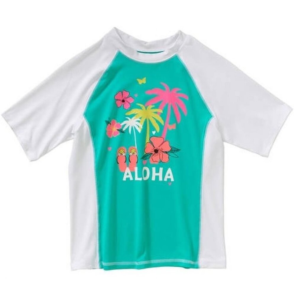 Girls OP Ocean Pacific Aloha RASH GUARD Shirt Top Size 4/5 6/6X 7/8 Hawaiian NWT